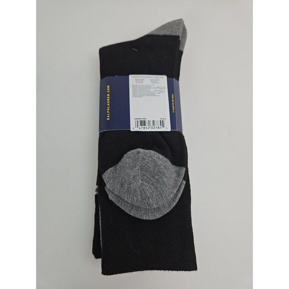 New POLO RALPH LAUREN 3 Pairs Stripes Solid Dress Sock With Polo Logo Black/Grey - Picture 3 of 5